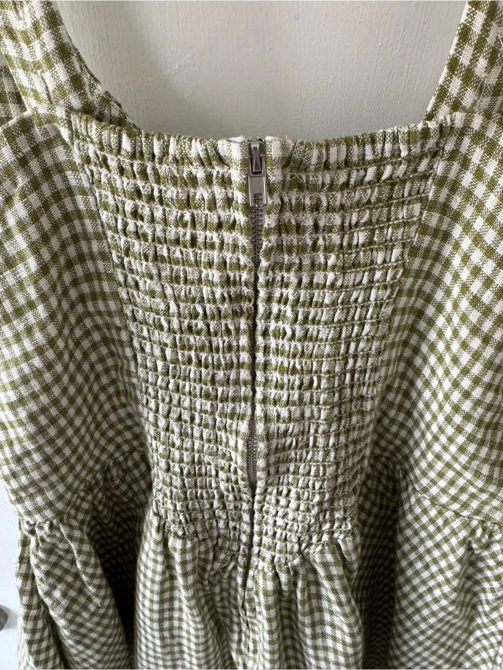 Reformation Daria Linen Dress Avocado Green Gingham Mini Dress Size 8 - Picture 7 of 9